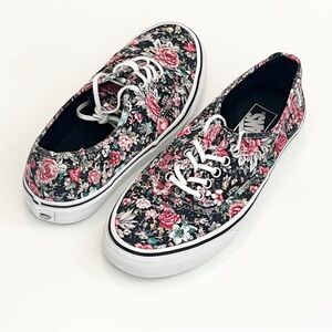 VANS Black Floral Lace Up Canvas Low Top Sneakers Shoes Size 8.5